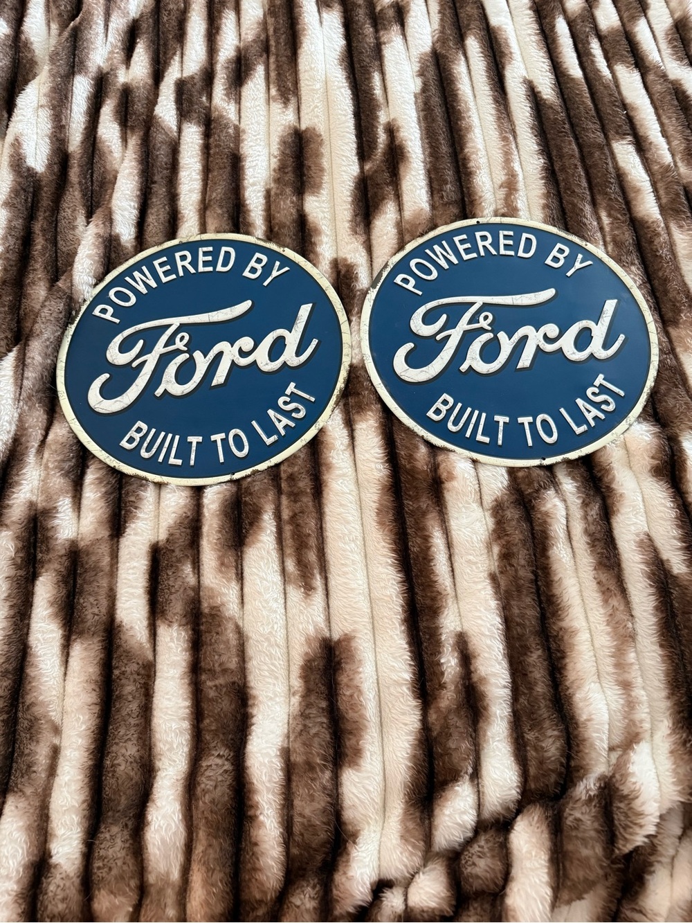 Ford Blue Oval 'Powered by Ford Built to Last' Metal Wall Plaques